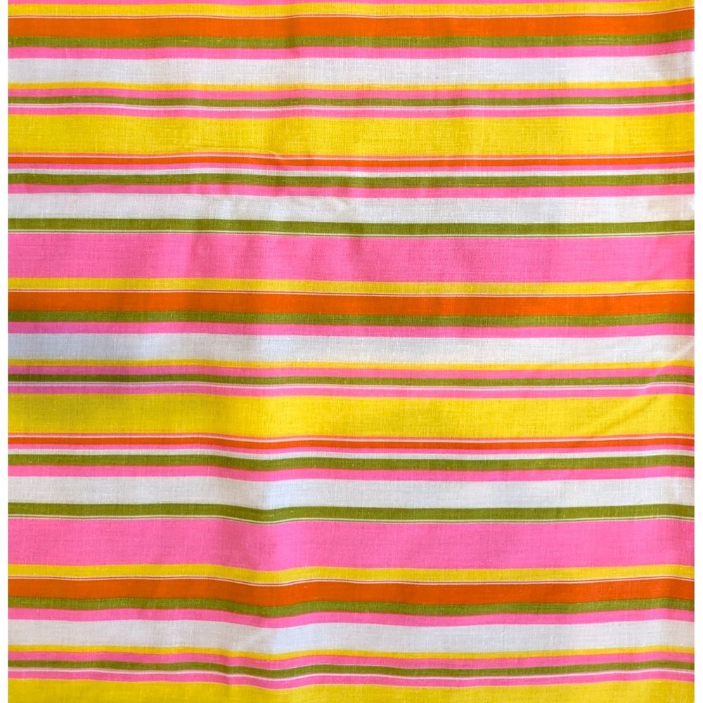 4 Yards Vintage 60s 70s Striped Retro Quilting Fabric Pink Orange Yellow 44x141